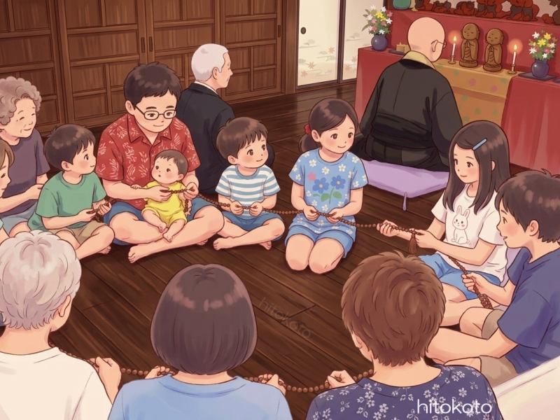 地蔵盆数珠まわしの光景イラスト